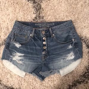 American Eagle Hi Rise distressed jean shorts